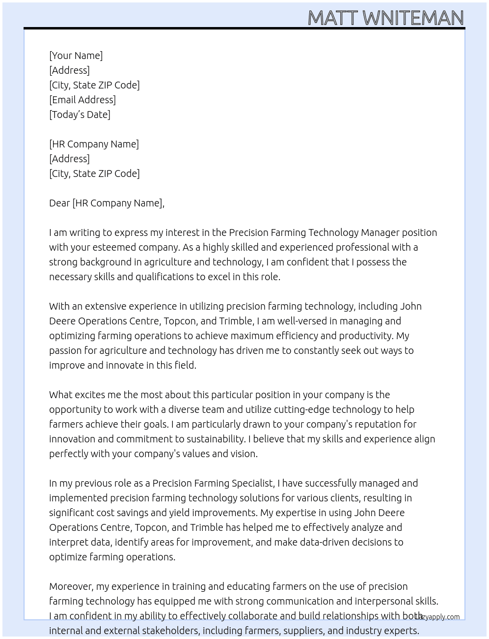 Cover letter for precision farming technology manager - LazyApply