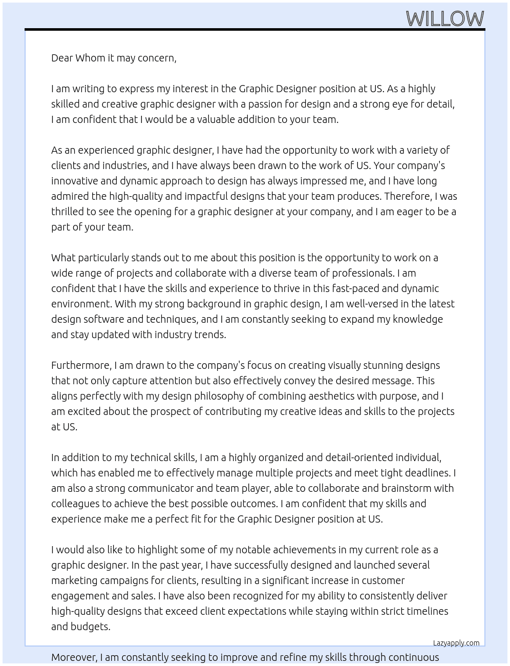 graphic designer At US Cover Letter