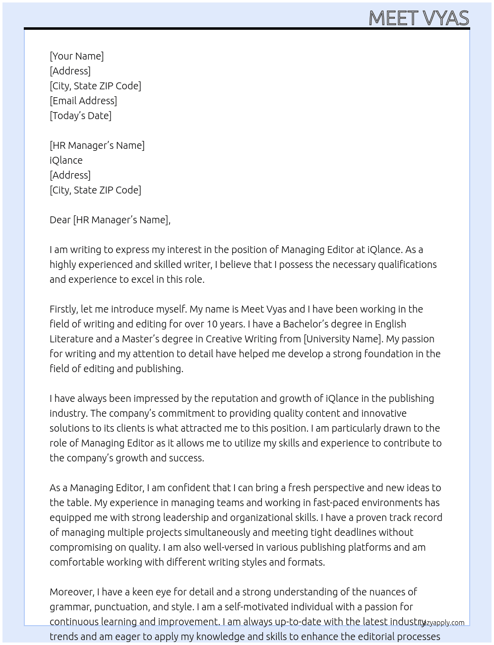 Managing Editor At iQlance Cover Letter