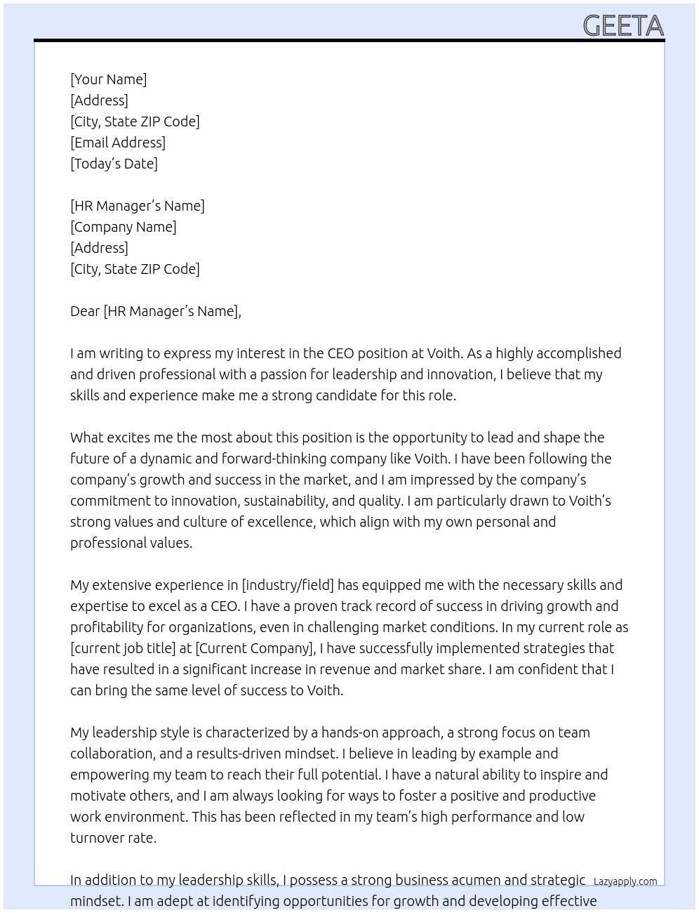 ceo At Voith Cover Letter