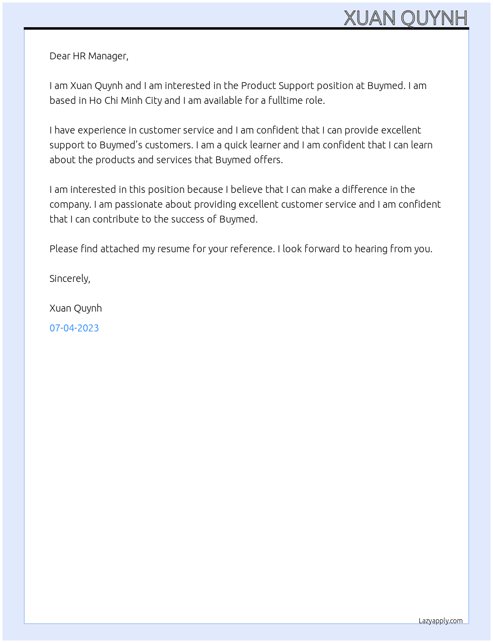 Product Support At Buymed Cover Letter