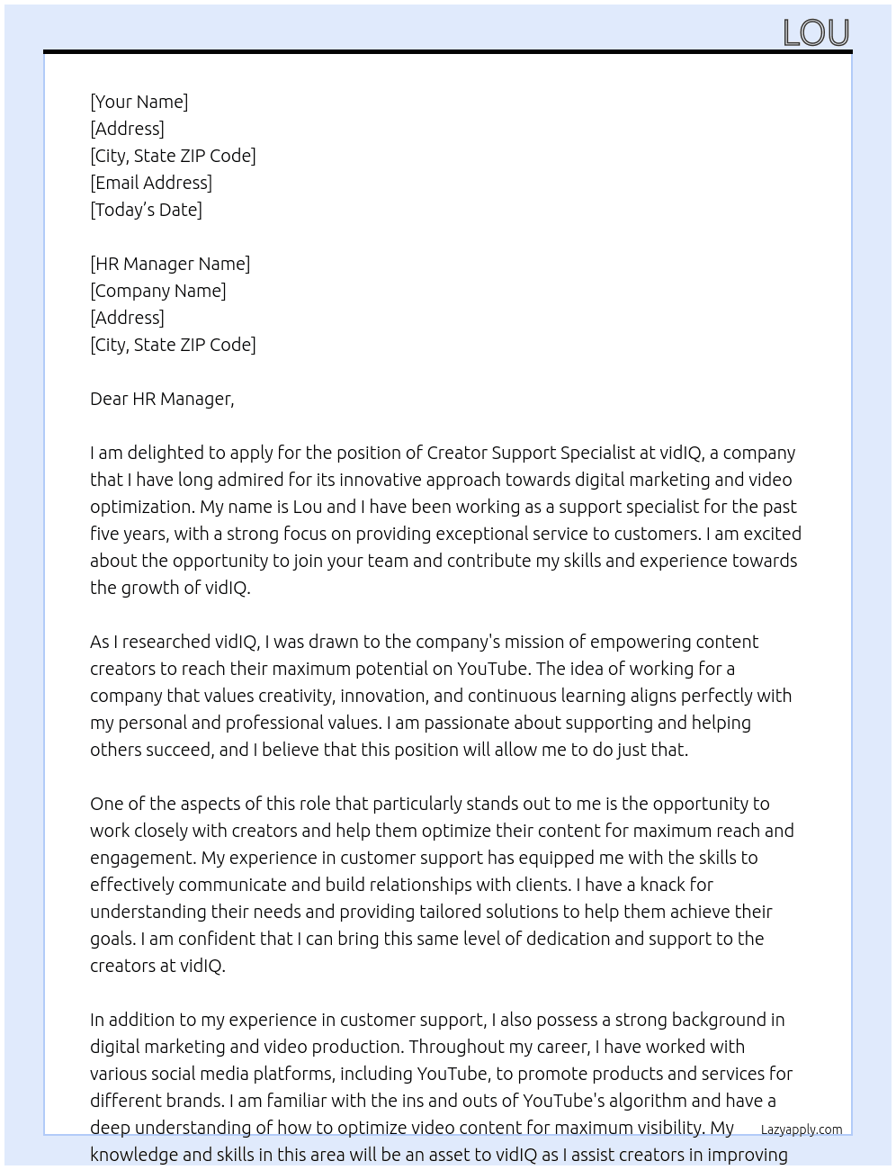 Creator Support Specialist At vidIQ Cover Letter