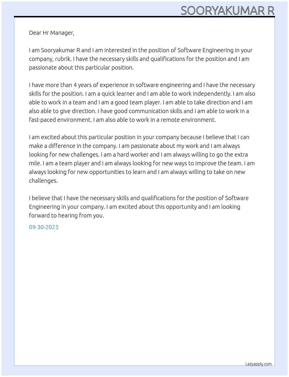 Software Engineering  At rubrik Cover Letter