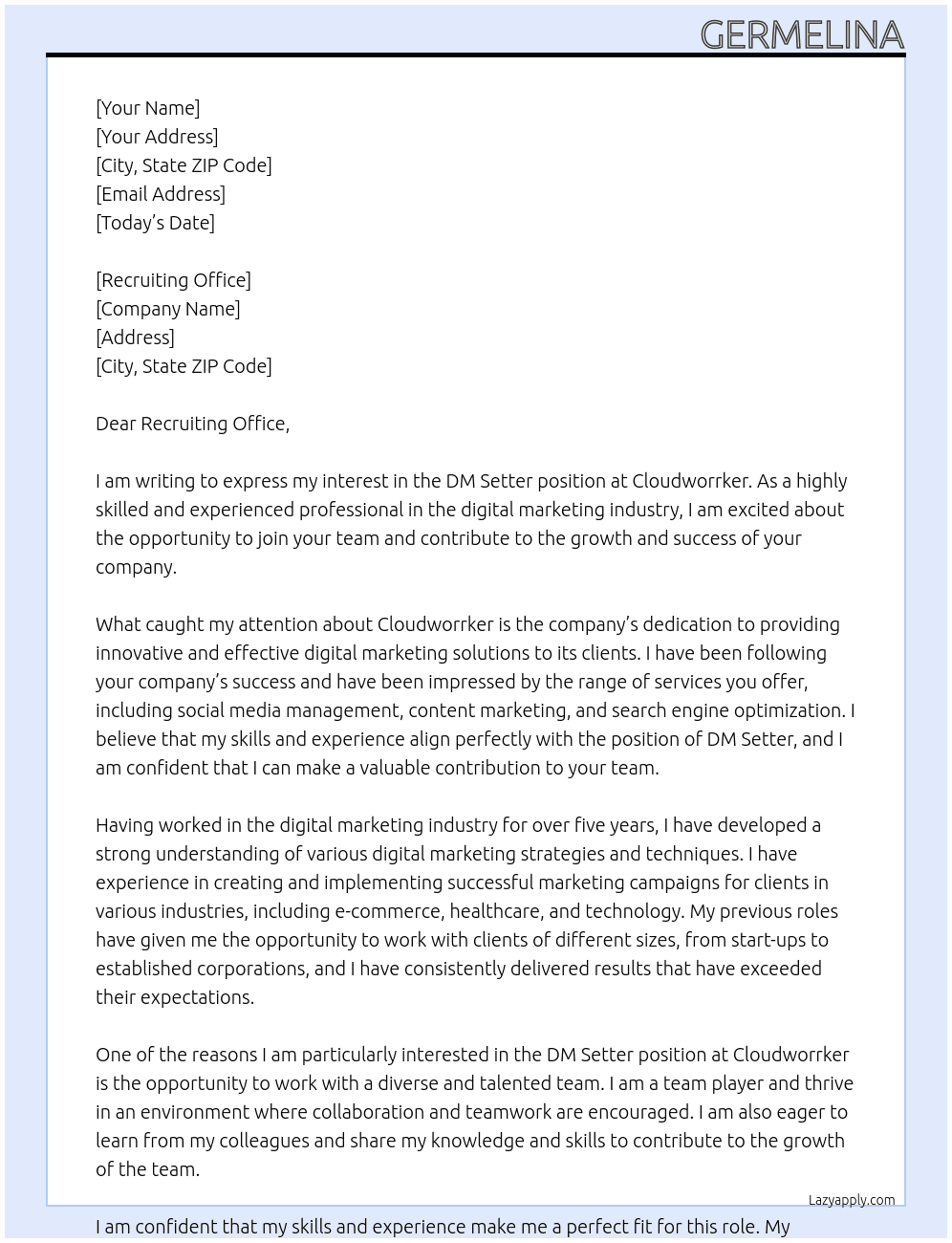 DM Setter At Cloudworrker Cover Letter