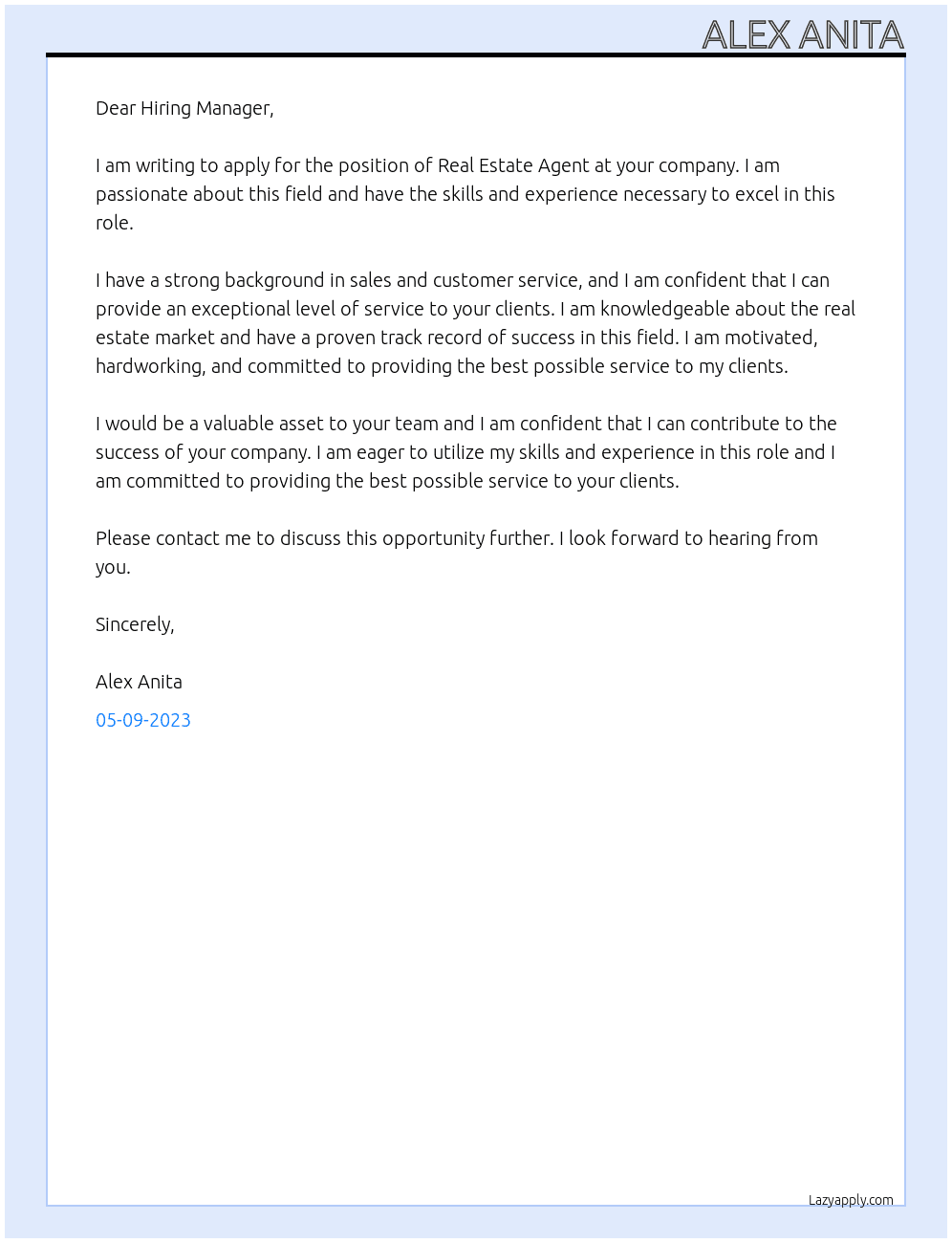 Real Estate agent At Real Estate Cover Letter
