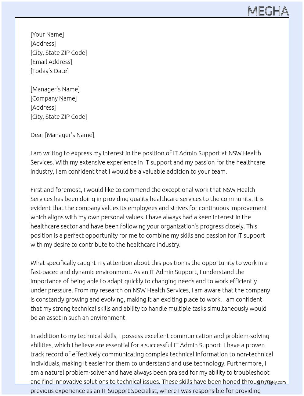 IT admin support At nsw heath services Cover Letter
