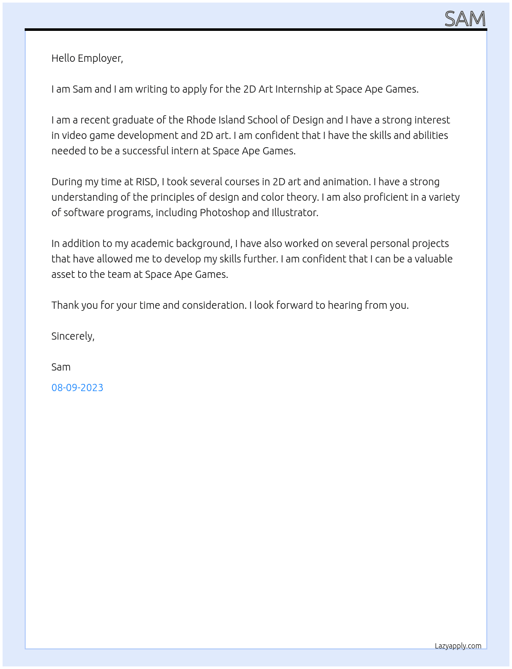 2D Art Internship At Space Ape Games Cover Letter