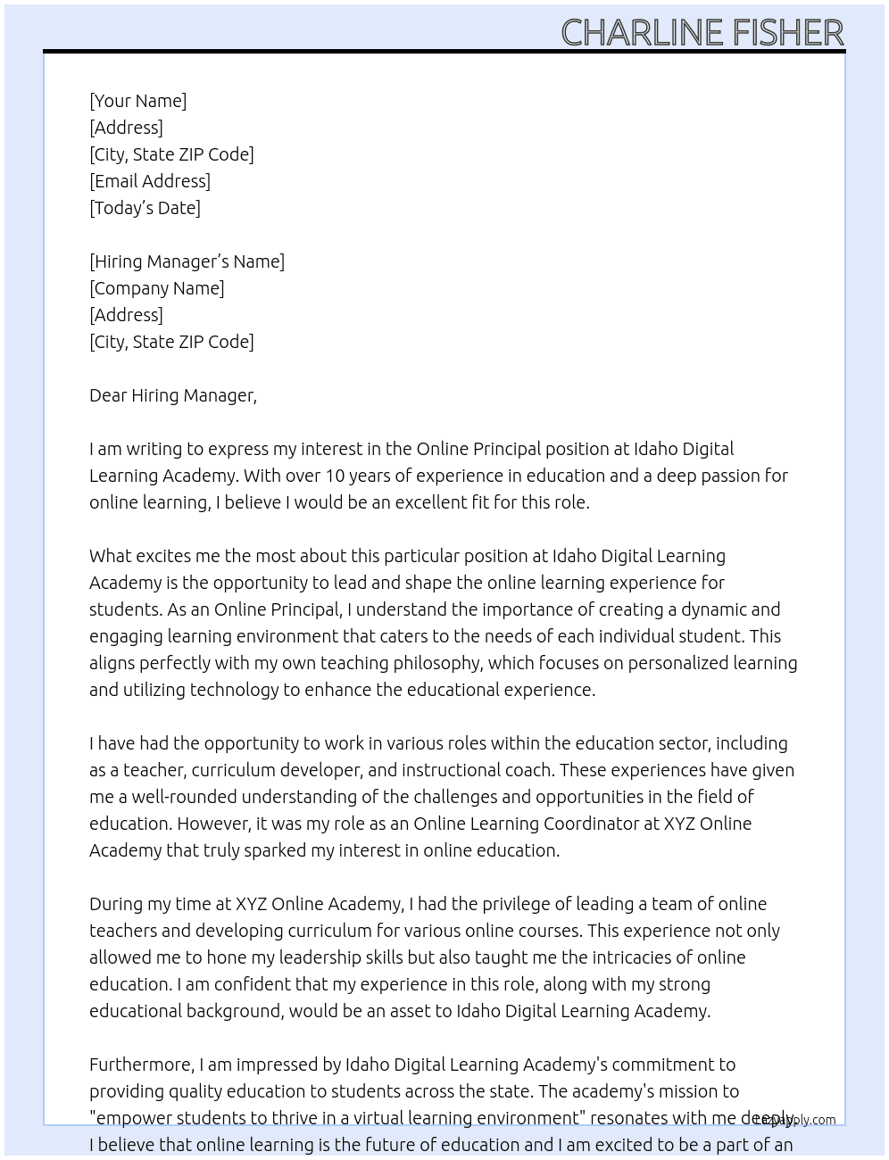 Online Principal At Idaho Digital Learning Academy Cover Letter
