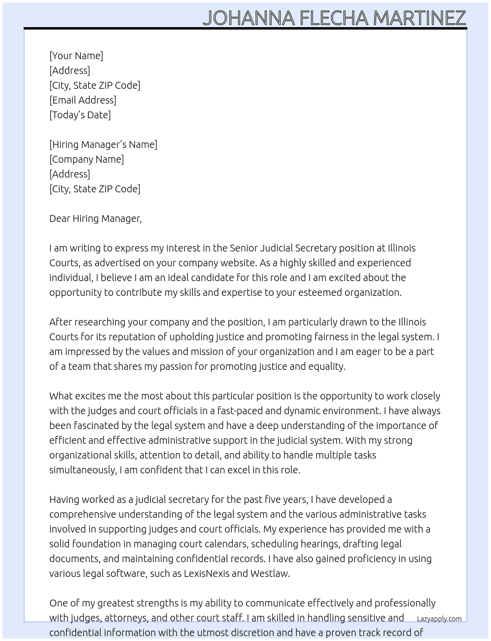 Senior judicial Secretary At Illinois Courts Cover Letter