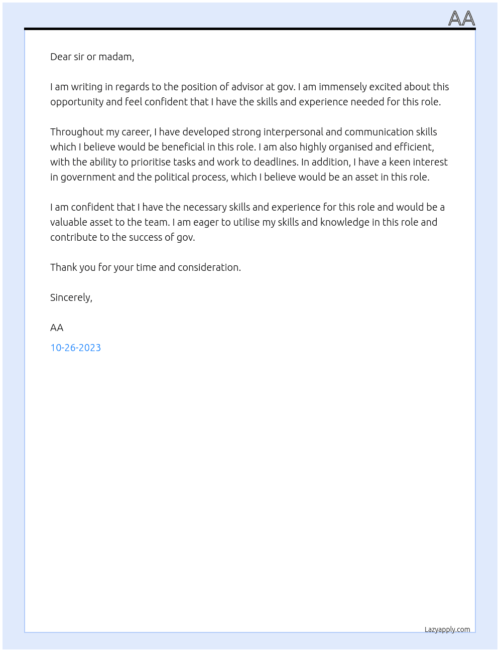 advisor At gov Cover Letter