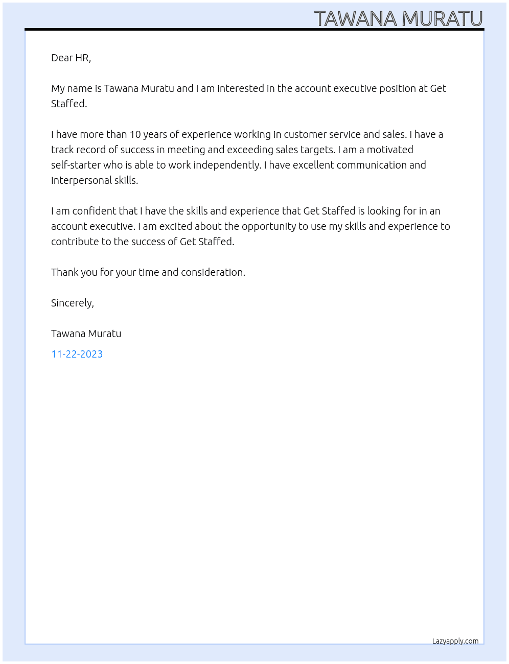 Account Executive At Get Staffed Cover Letter