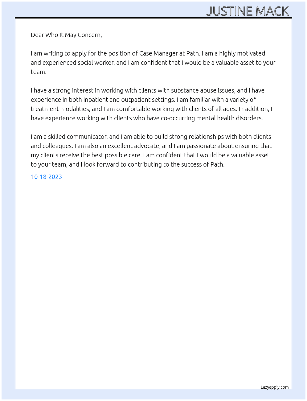 Case Manager At Path  Cover Letter