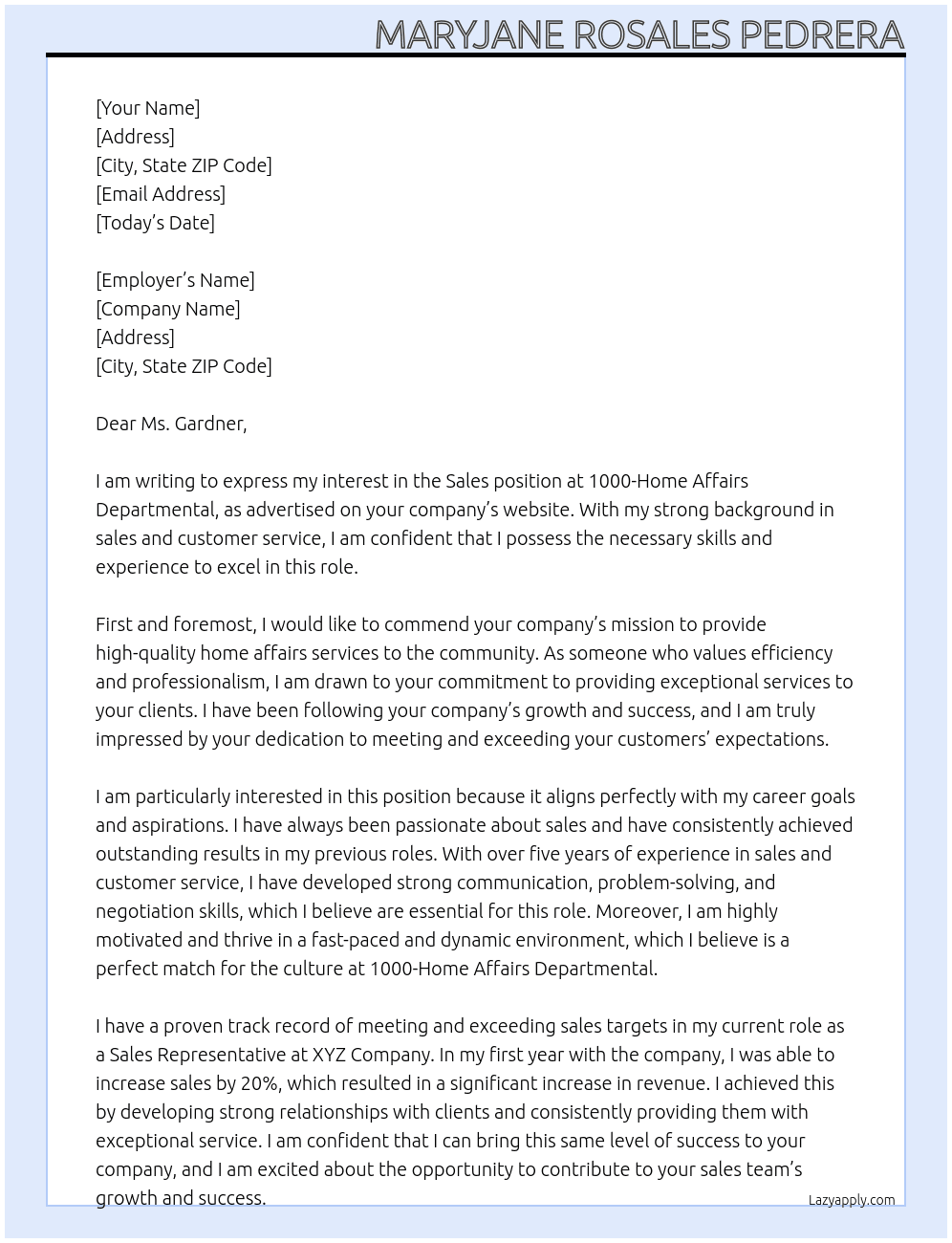 sales At 1000-Home Affairs Departmental Cover Letter