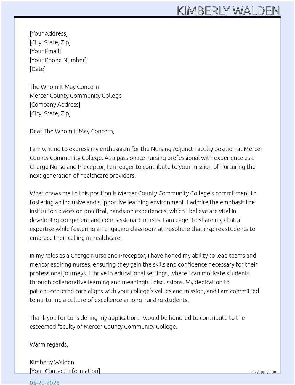 Cover letter for nursing adjunct faculty - LazyApply