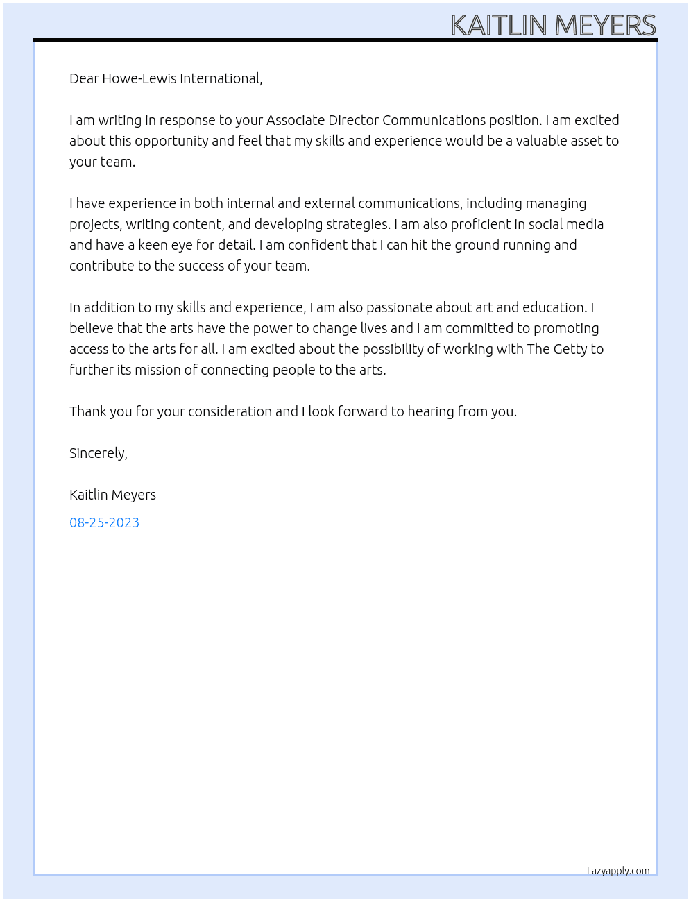 Associate Director Communications At The Getty Cover Letter