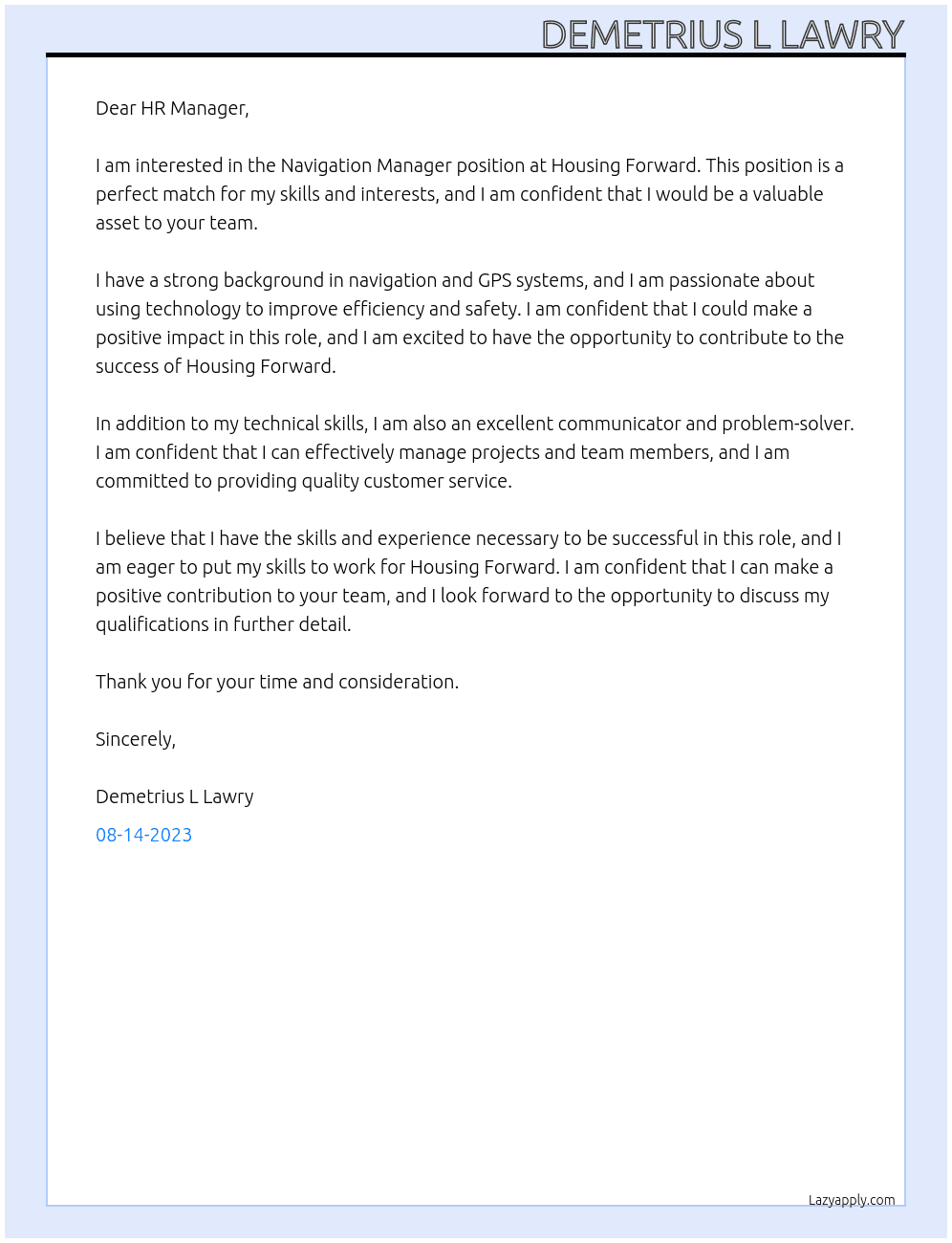 Navigation Manager At Housing Forward Cover Letter