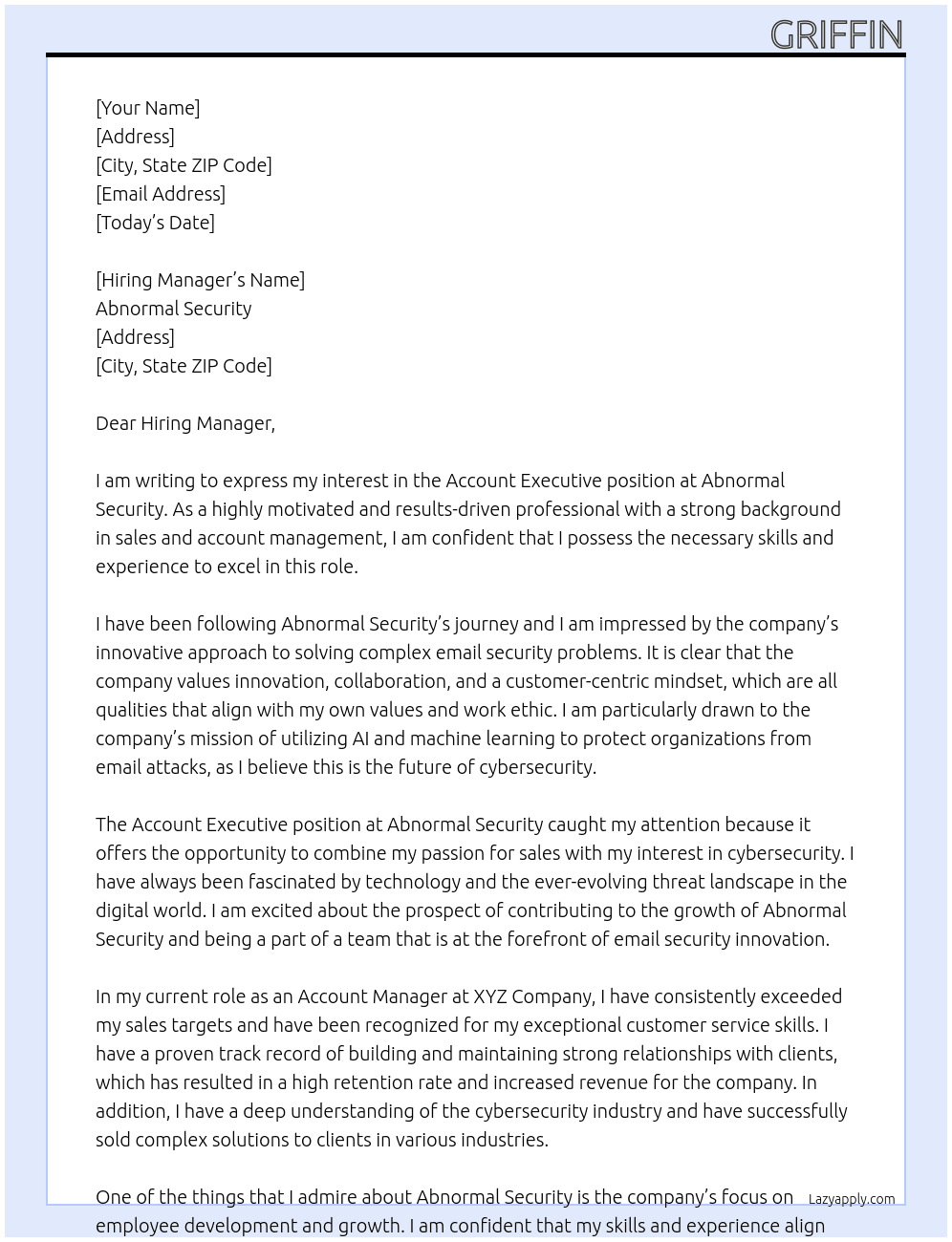 Account Exectuive  At Abnormal Security Cover Letter