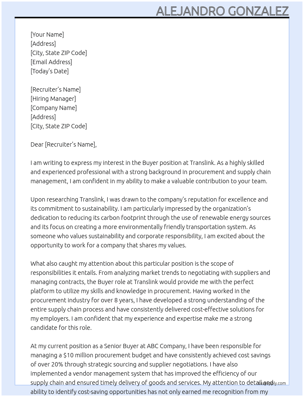 Buyer At Translink Cover Letter