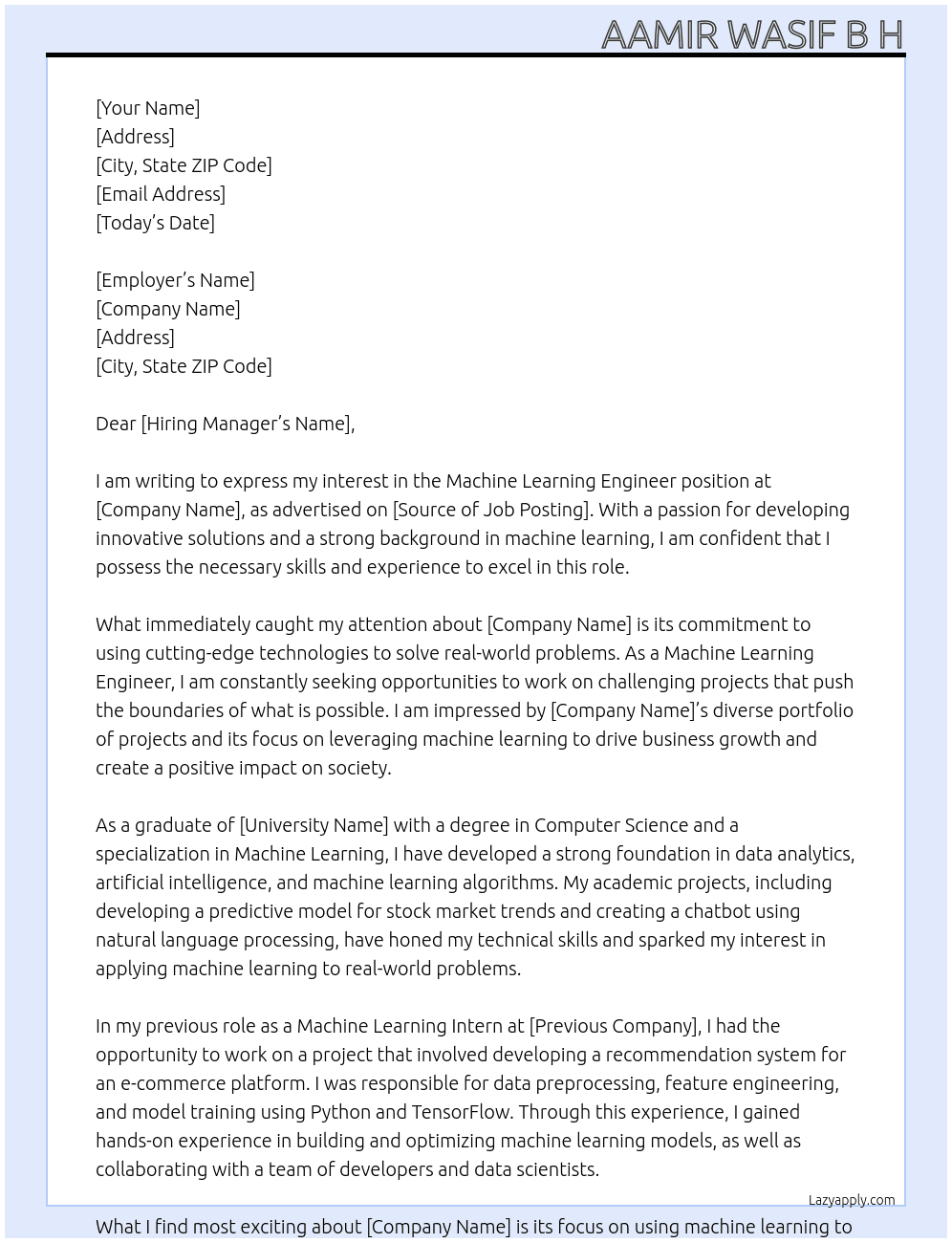 Machine Learning Engineer At traverse Cover Letter