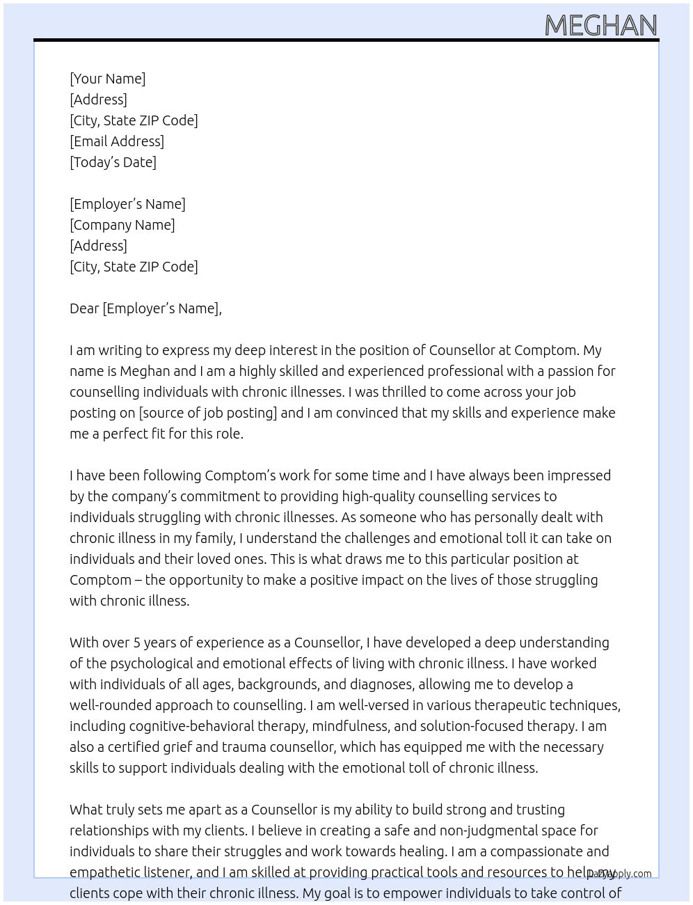 counsellor  At comptom Cover Letter