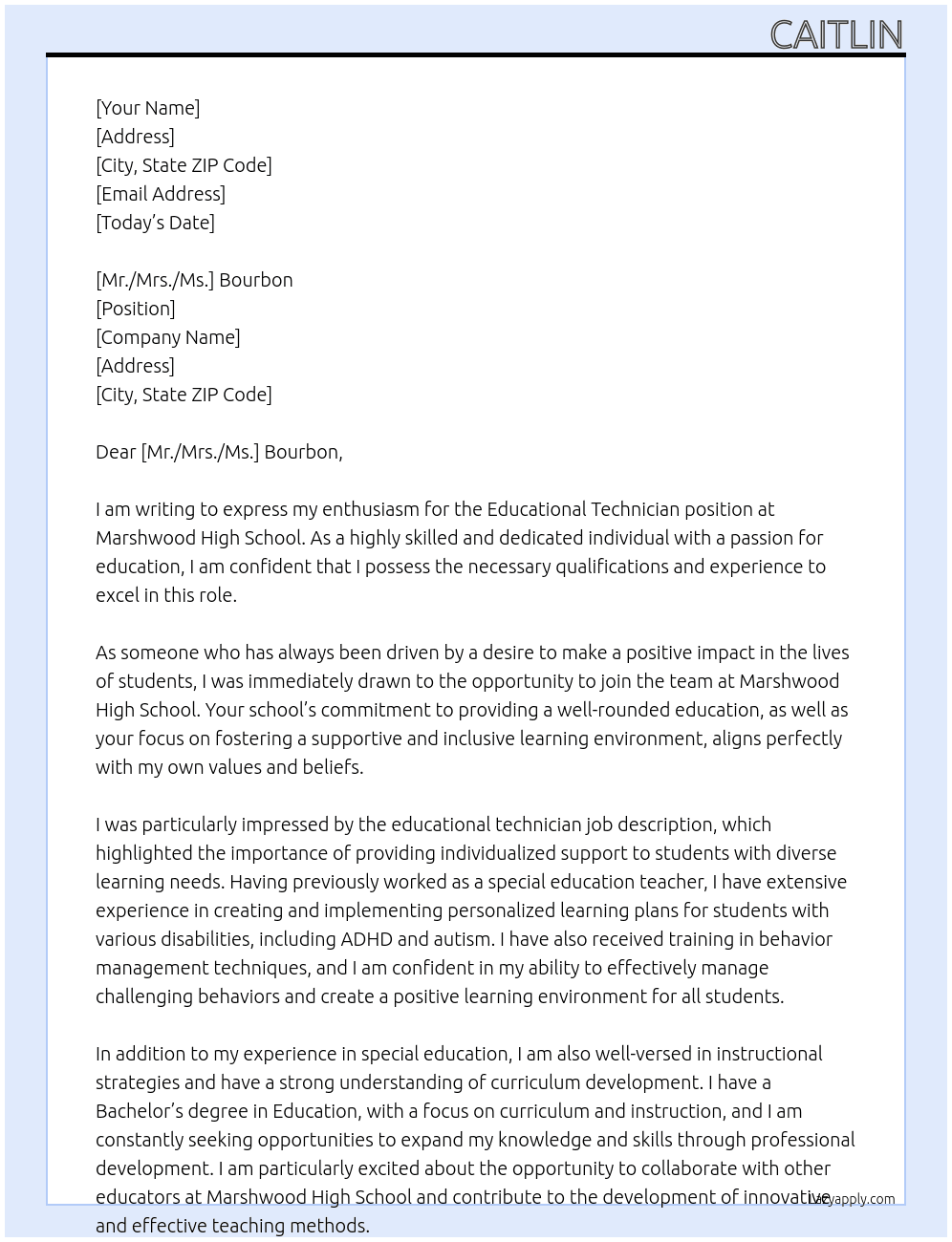 Educational Technician At Marshwood High School Cover Letter