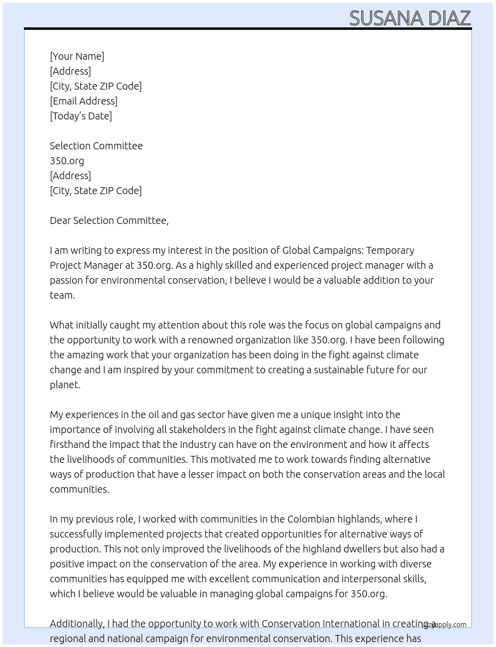 Global Campaigns: Temporary Project Manager At 350.org Cover Letter