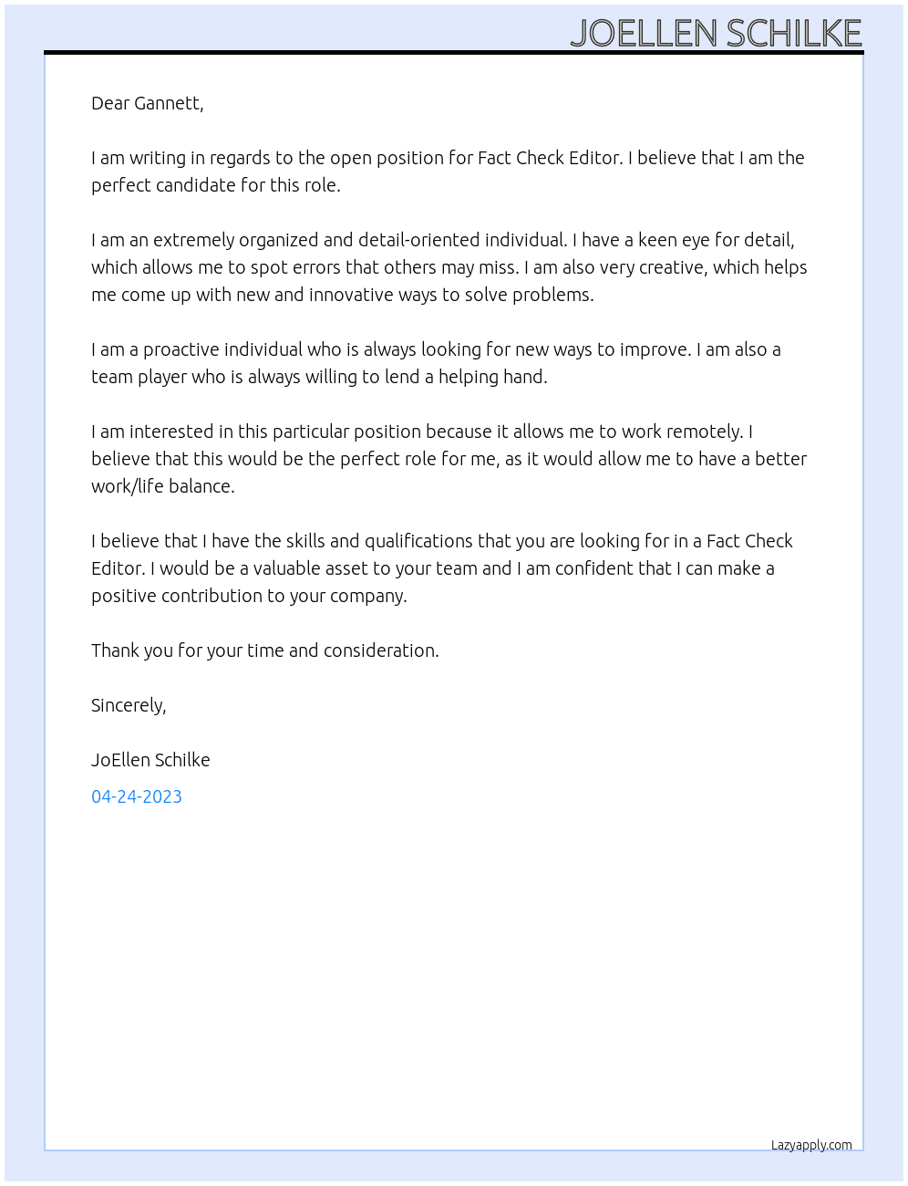 Fact Check Editor At Gannett Cover Letter