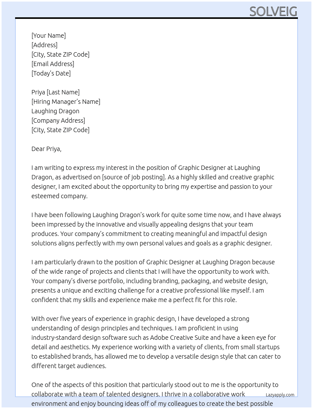 Graphic Designer At Laughing Dragon Cover Letter