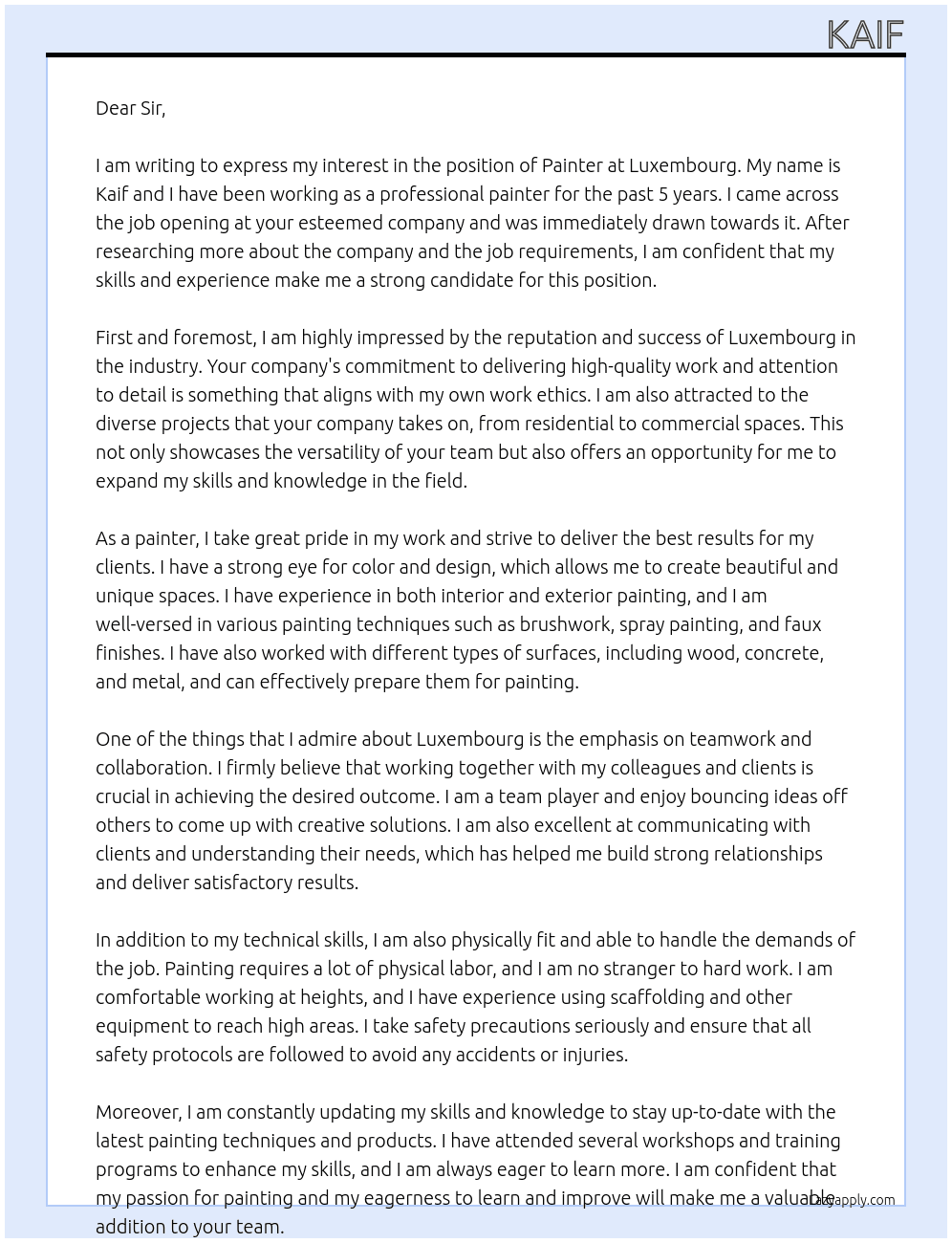 Painter  At Luxembourg  Cover Letter