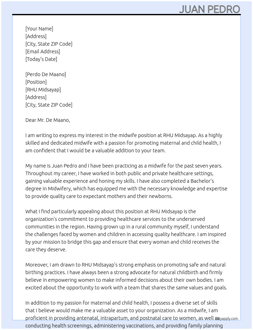 midwife  At rhu midsayap  Cover Letter