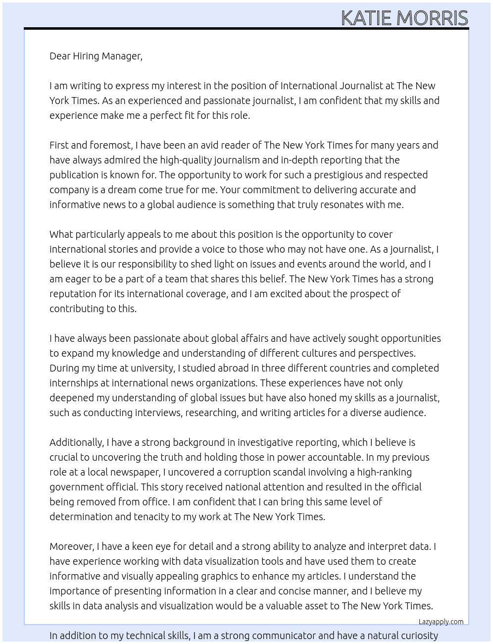 International Journalist At The New York Times Cover Letter