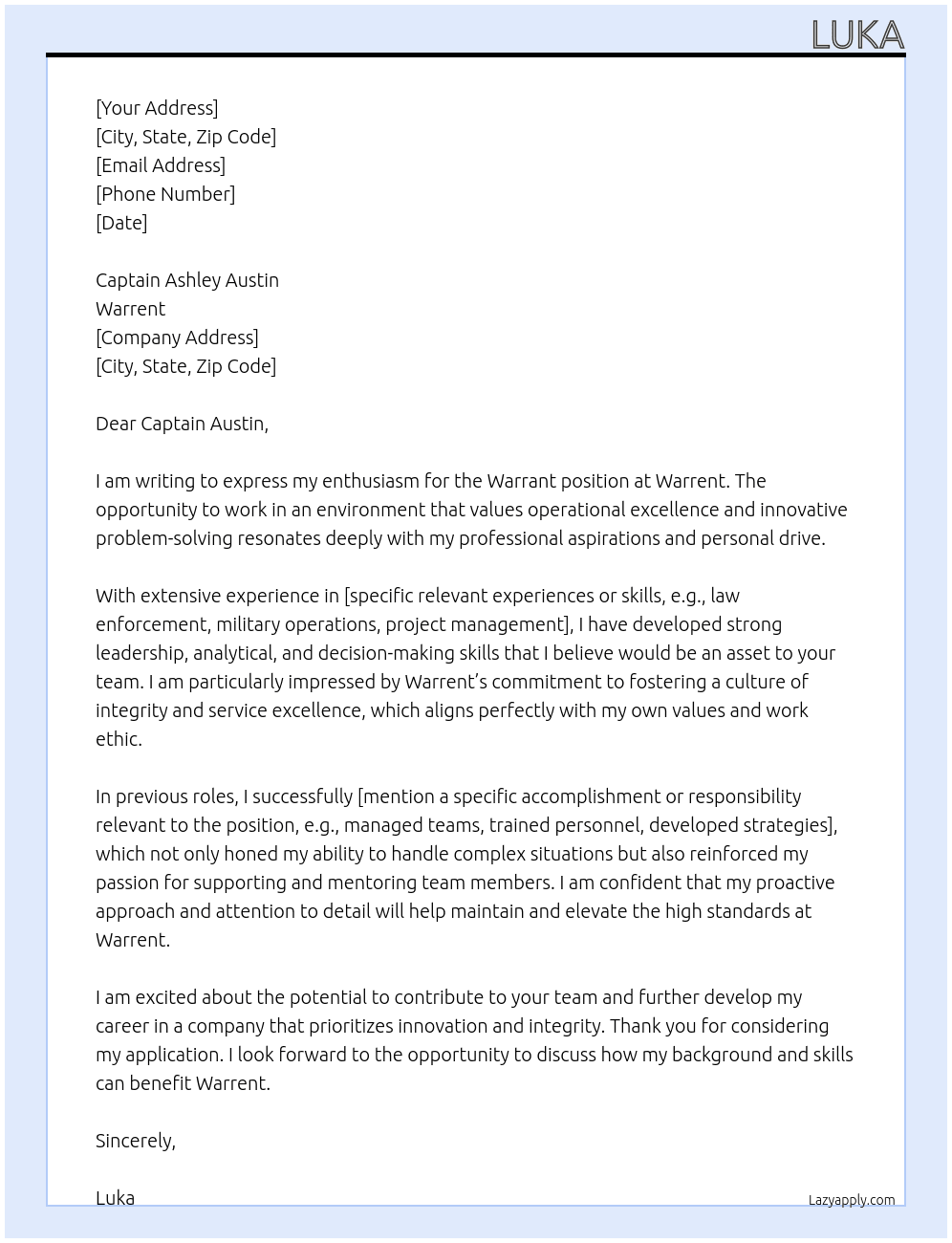 Warrent  At Warrent Cover Letter