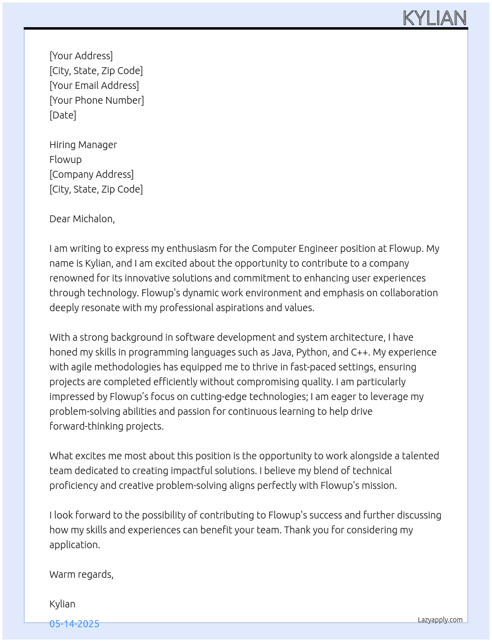 computer engineer At flowup Cover Letter