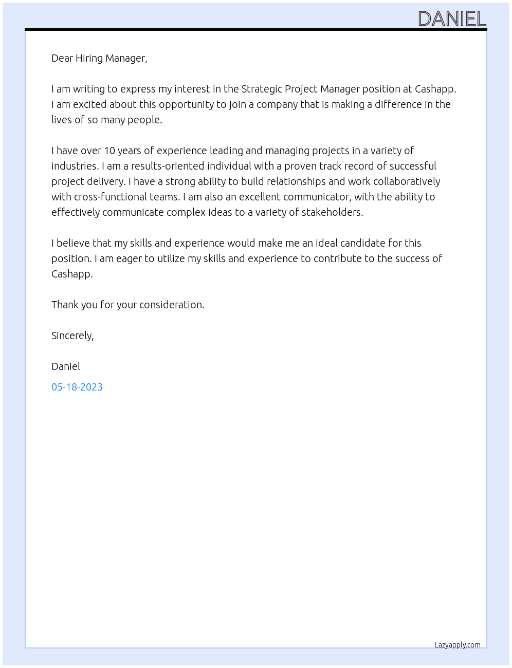 Strategic Project Manager At Cashapp Cover Letter
