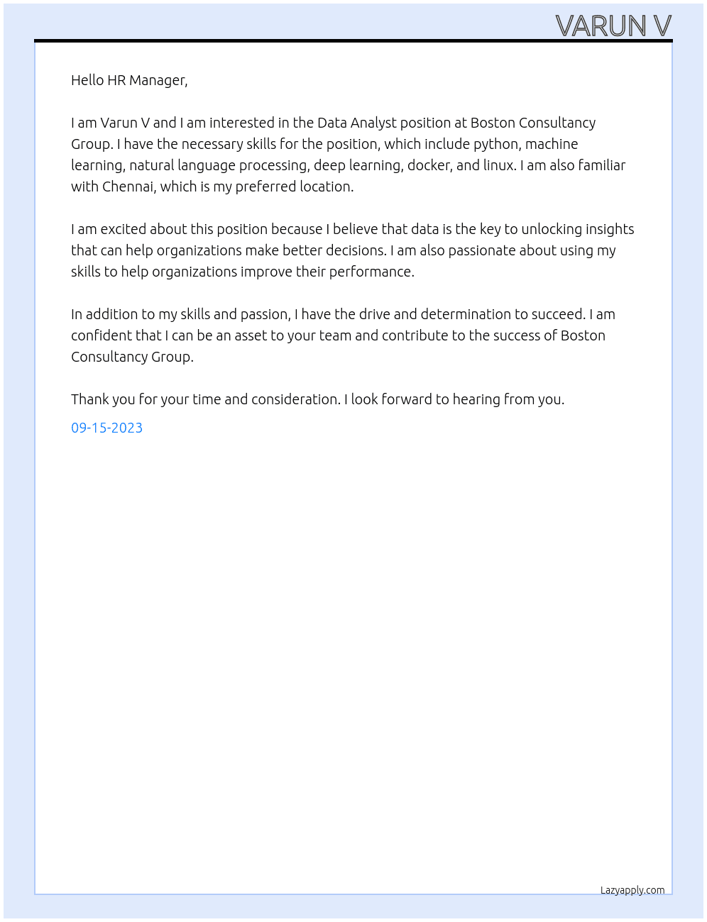Data Analyst  At Boston Consultancy Group Cover Letter