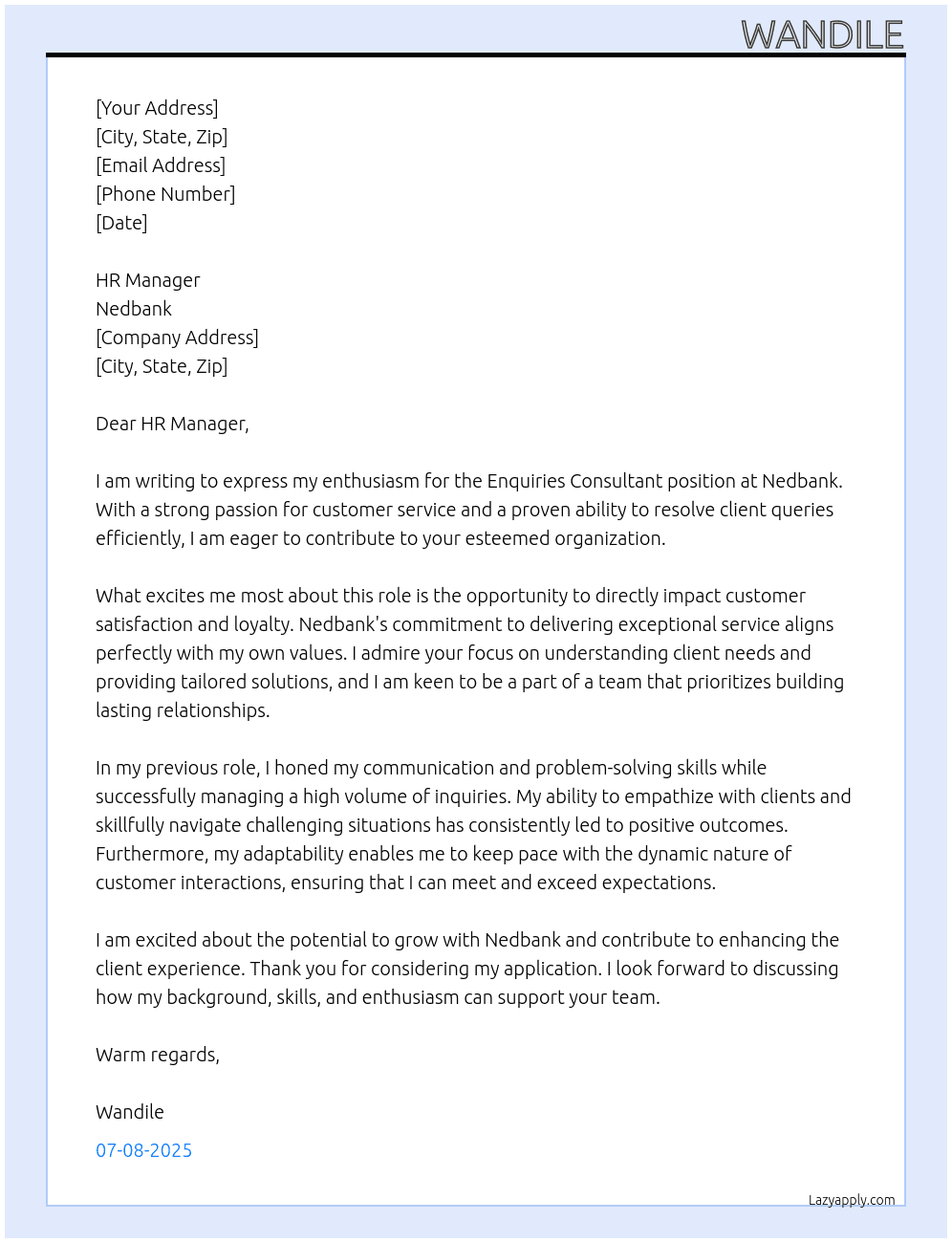 Cover letter for enquiries consultant - LazyApply
