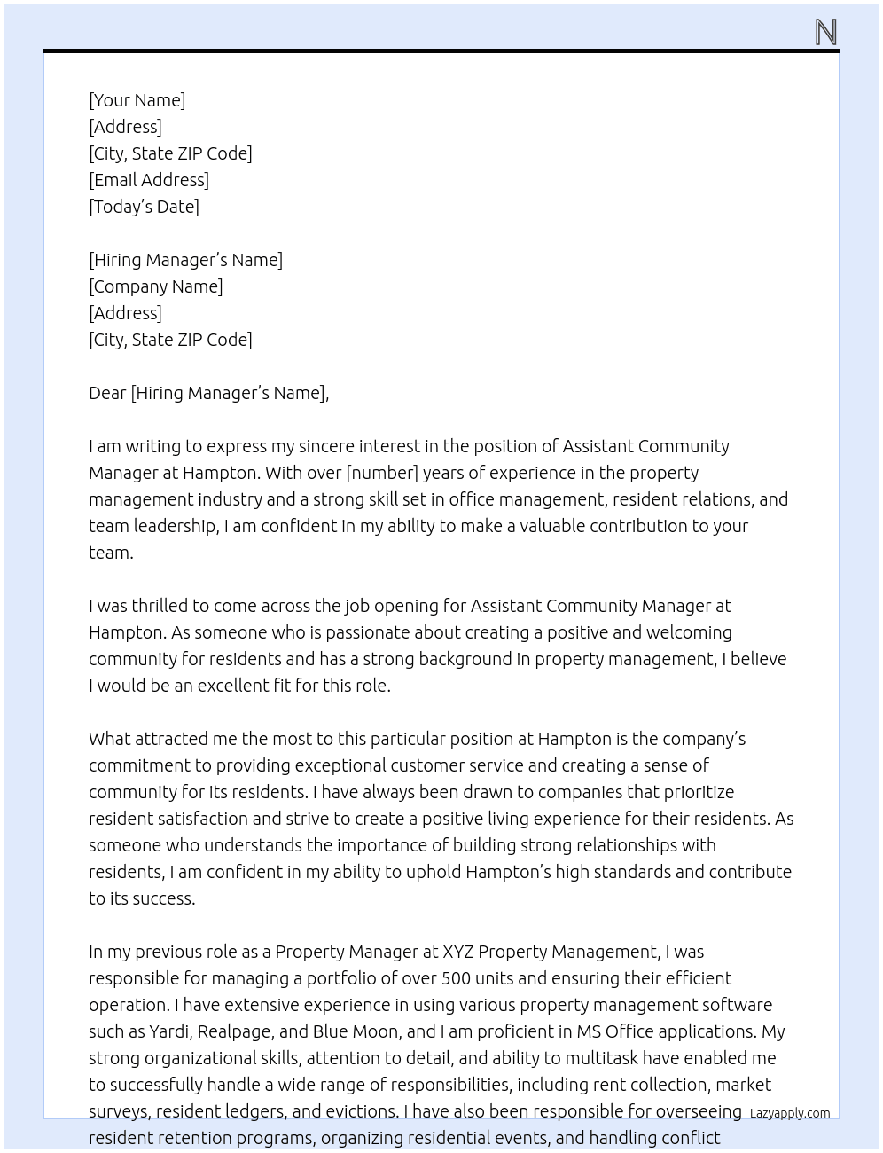 Assistant Community Manager At Hampton Cover Letter