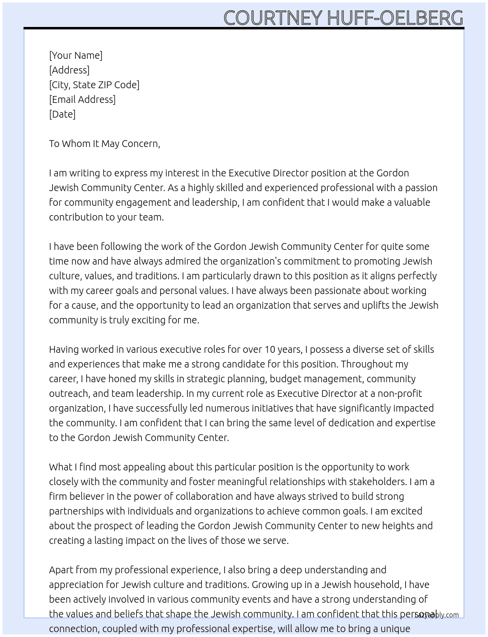 Executive Director At Gordon Jewish Community Center Cover Letter