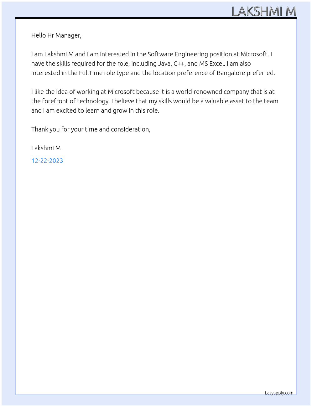 Software Engineering At MICROSOFT Cover Letter