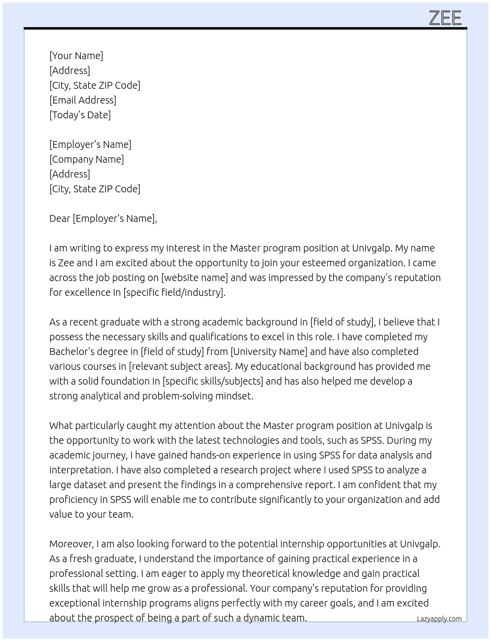 Master program At Univgalp Cover Letter