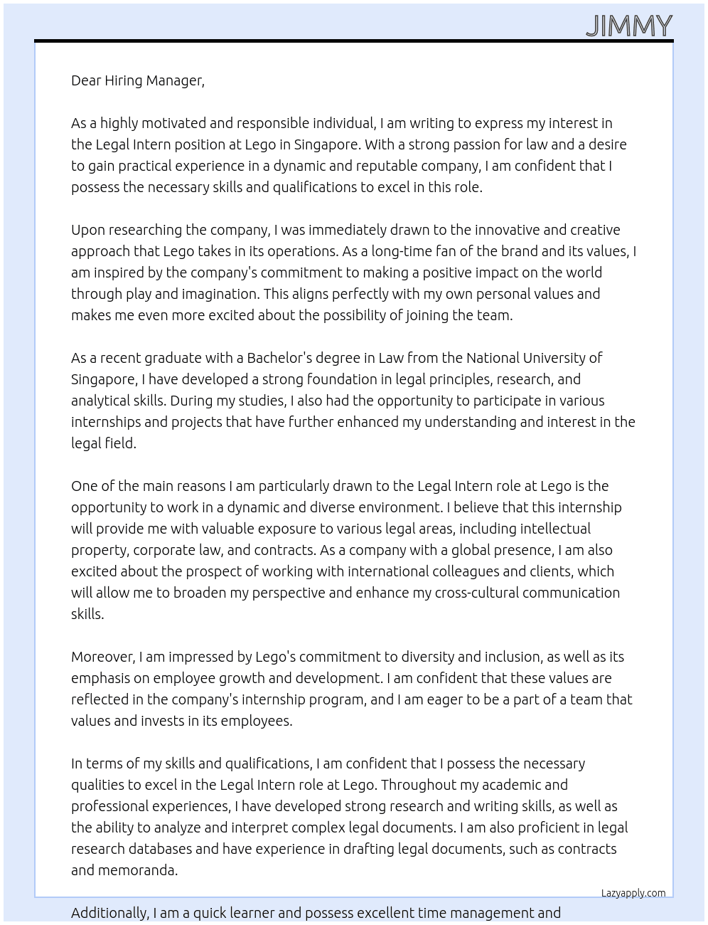 Legal Intern At Lego Cover Letter