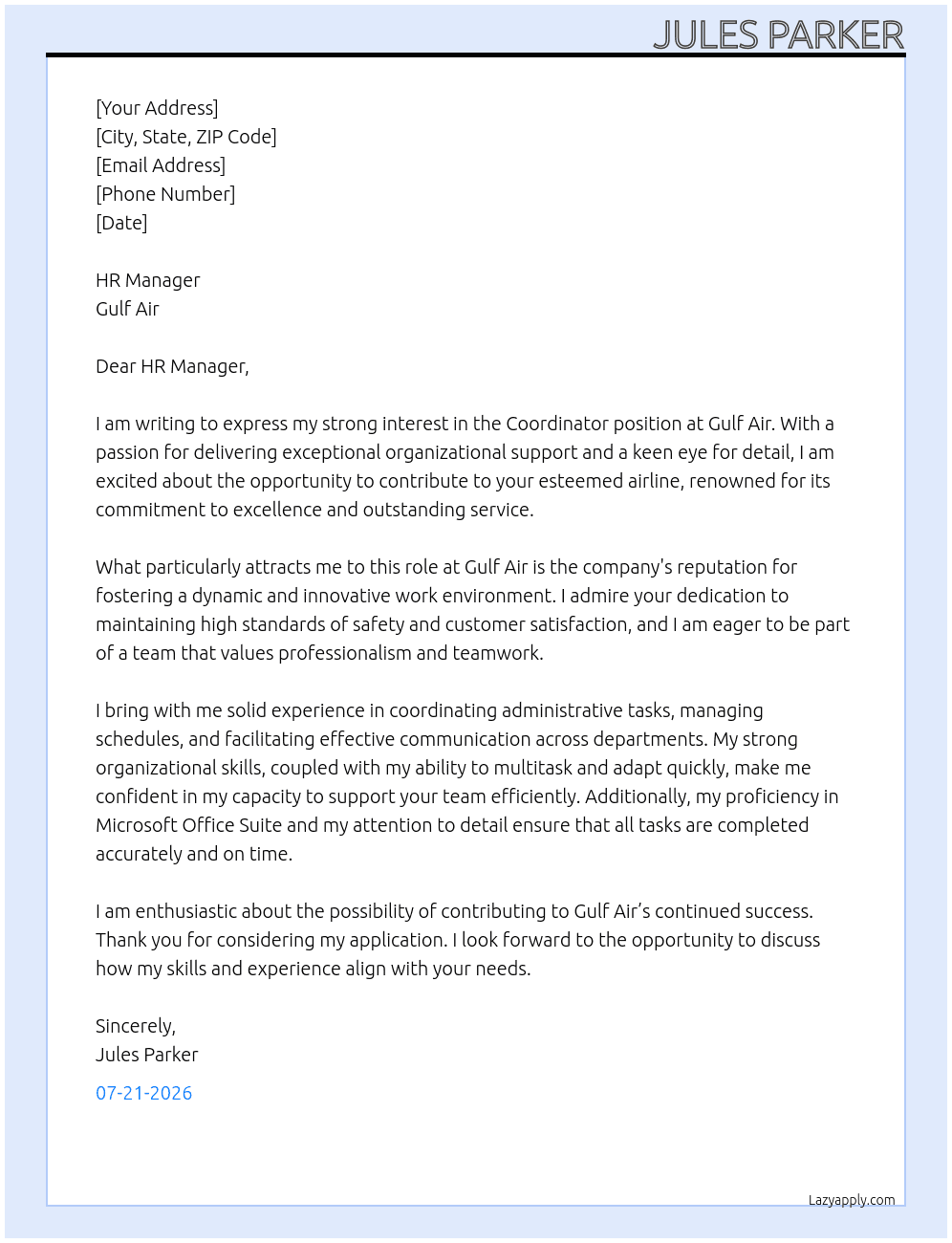 Cover letter for coordinator - LazyApply