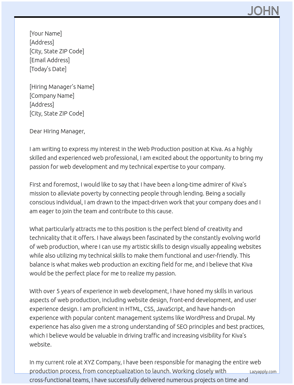 Web Production At Kiva Cover Letter