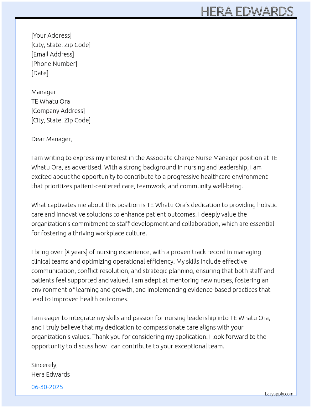 Cover letter for associate charge nurse manager - LazyApply