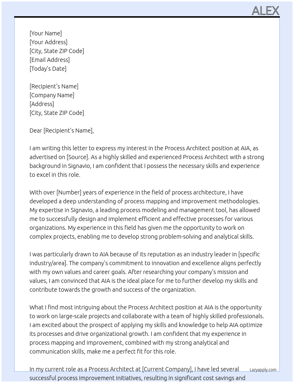 Process Architect  At AIA Cover Letter