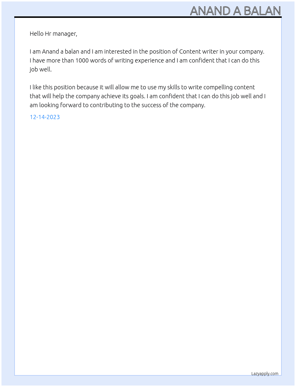 Content writer  At Wabbithire Cover Letter