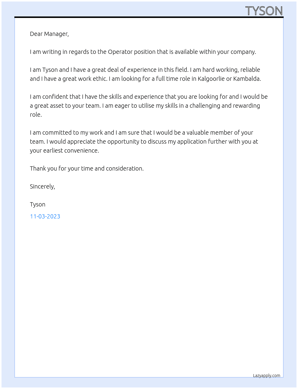 Operator  At Mining  Cover Letter