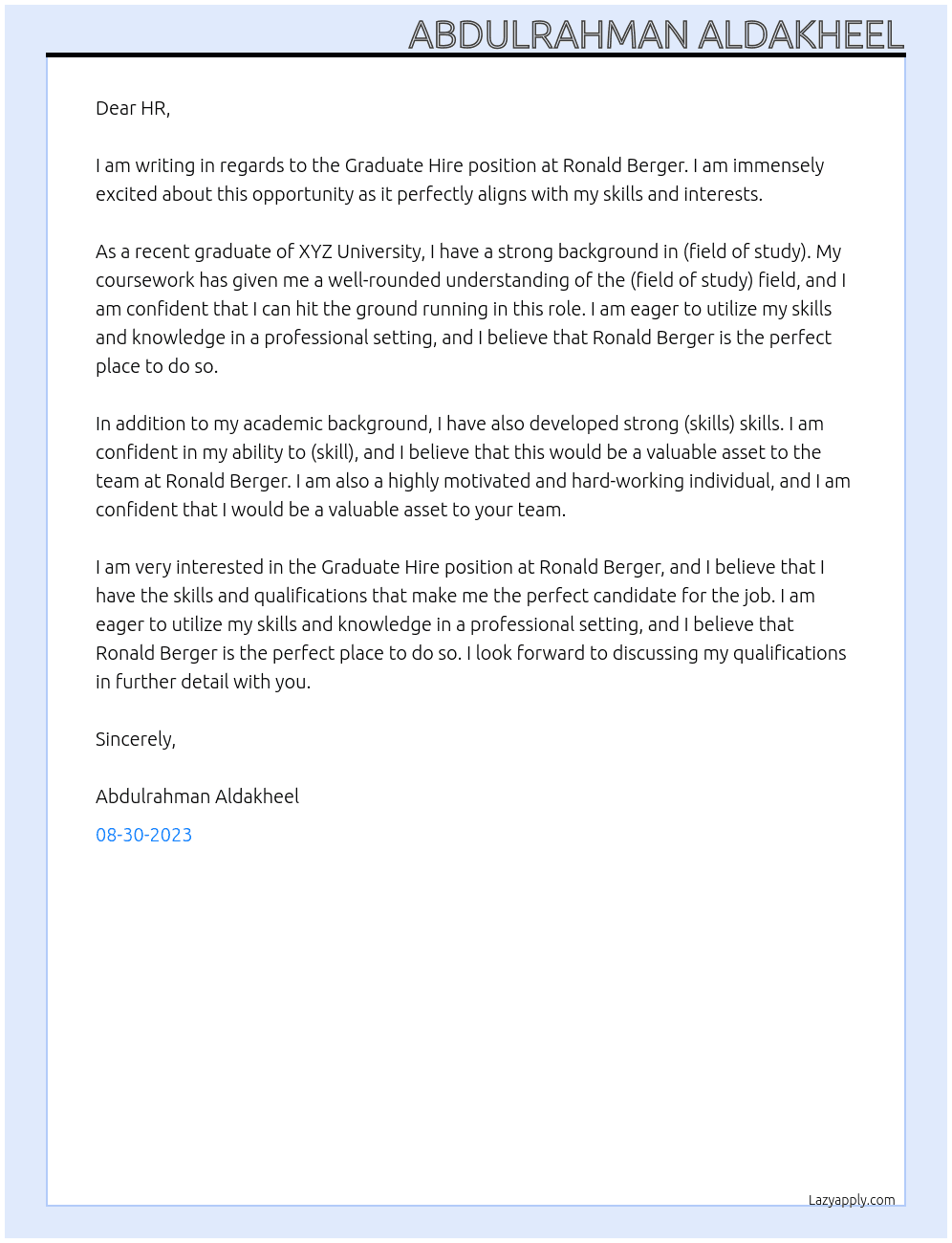 Graduate Hire At Ronald Berger Cover Letter