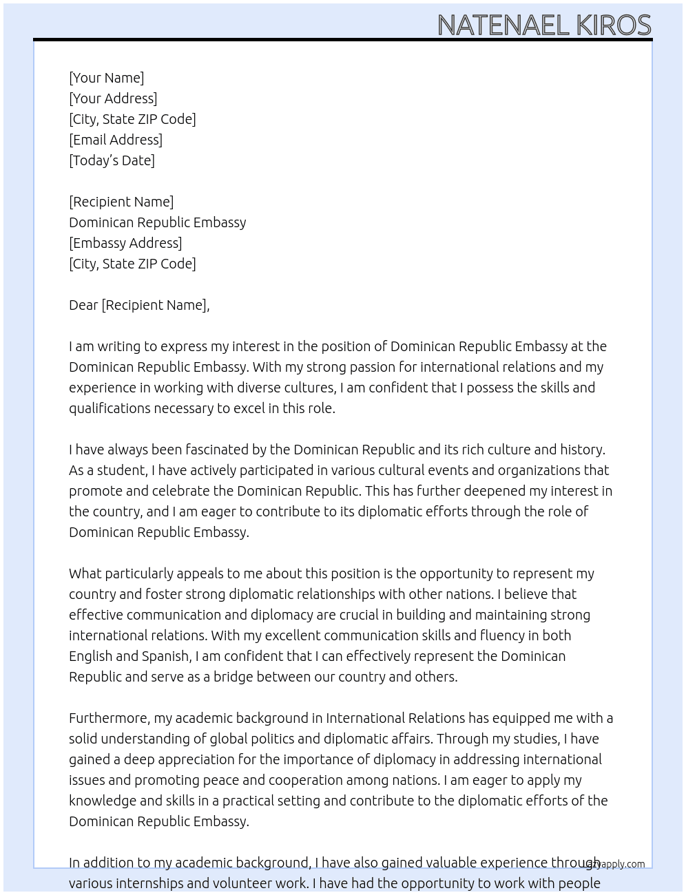 Dominican republic Embassy At Dominican republic Embassy Cover Letter