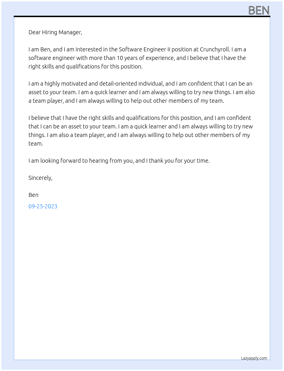 Software Engineer II At Crunchyroll Cover Letter